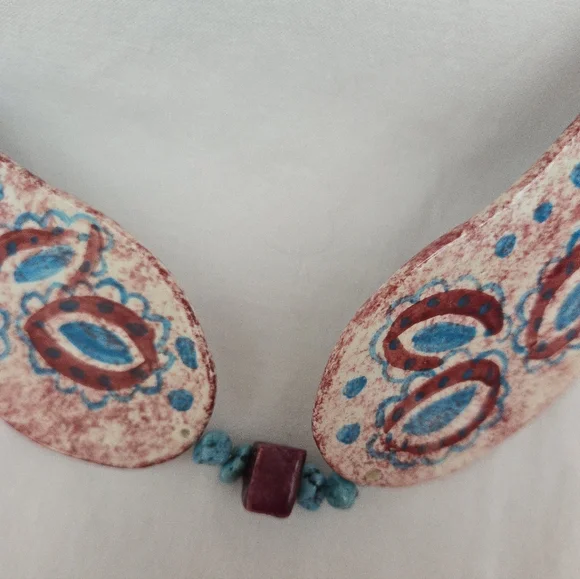 Vtg. Ceramic Handcrafted Collar Necklace Paisley 19" W/2"Extender - Picture 8 of 11